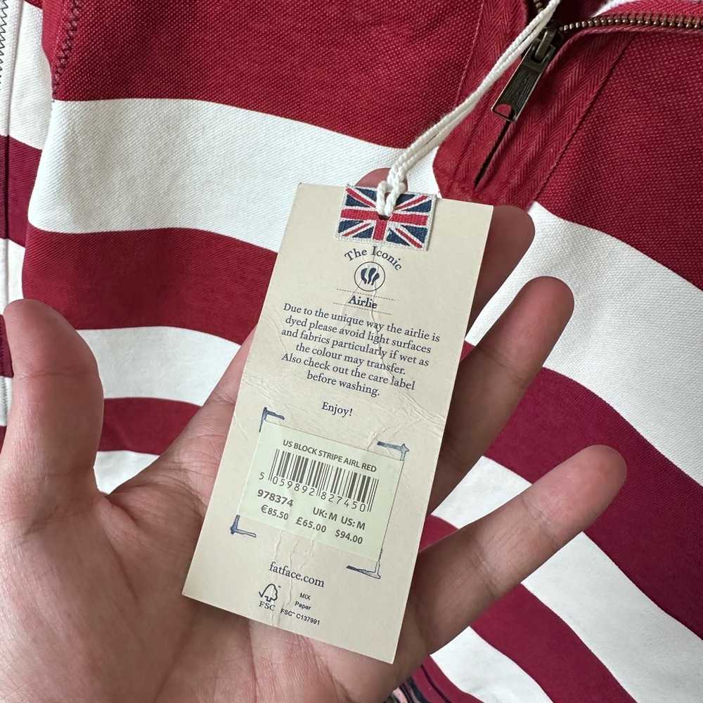 Fat Face Airlie Red White Stripe Americana Rugby Pullover Quarter Zip Men’s M - Picture 3 of 7
